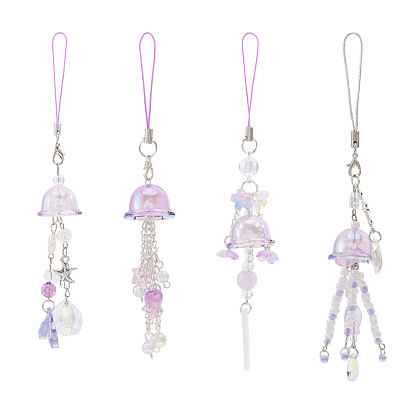 4 шт. 4 стили резиновых и акриловых мобильных ремешков, медуза, с железной фурнитурой, платина