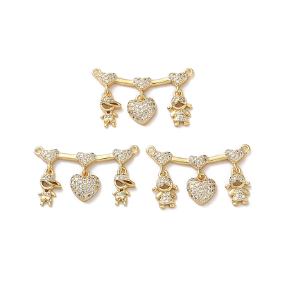 Brass Pave Cubic Zirconia Pendants, Cadmium Free & Lead Free, Heart with Boy and Girl
