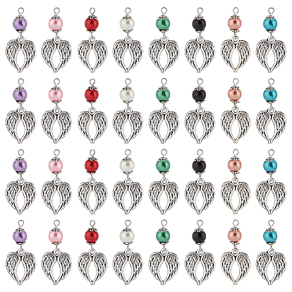 32 шт 8 цвета подвески из сплава в тибетском стиле, с абс бисера, крыло