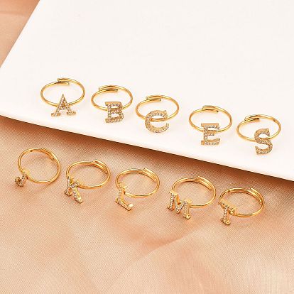 304 Открытые кольца-манжеты из нержавеющей стали с микропаве из кубического циркония, буквы, ионное покрытие (ip), реальный 18 k позолоченный