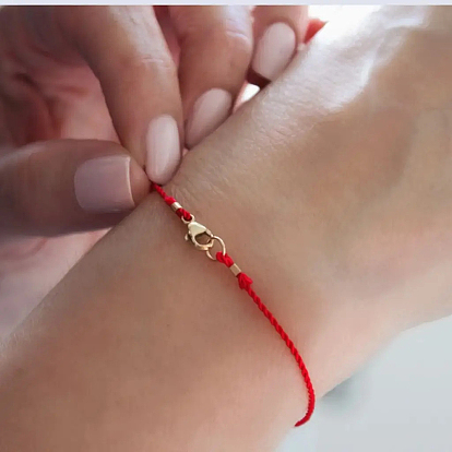 Pulseras de hilo de poliéster con cierre de anilla de resorte de latón para mujer., dorado