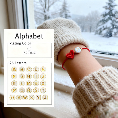 Браслеты из плетеных бусин из латуни и смолы, Регулируемые браслеты из волоконного шнура в форме сердца для женщин, плоские круглые с буквы