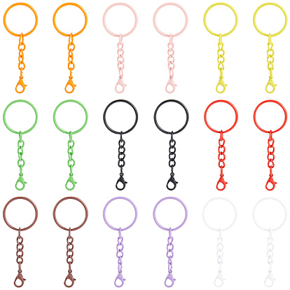 54Pcs 9 Colors Spray Printed Iron Keychain Clasps, with Zinc Alloy Lobster Claw Clasps