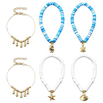 2 сумки 2 цвета богемский сплав и железо каплевидные подвески в виде дельфина черепахи на лодыжки, пляжные полимерные глиняные браслеты хейши, золотые