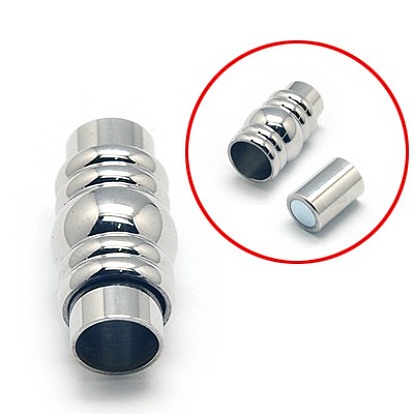 304 Stainless Steel Magnetic Clasps with Glue-in Ends, Column, 20x10mm, Hole: 6mm