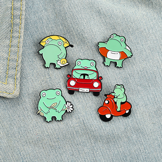 Cute Frog Animal Brooch Pin Mini Car Swim Ring Enamel Badge