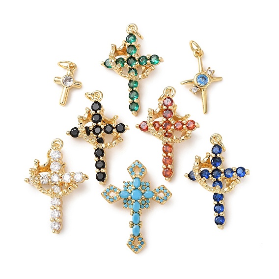 Латунные микро проложить кубического циркония подвески, крест прелести, без кадмия и без свинца, стойки покрытие, долговечный, с целью перехода в кольце, реальный 18 k позолоченный