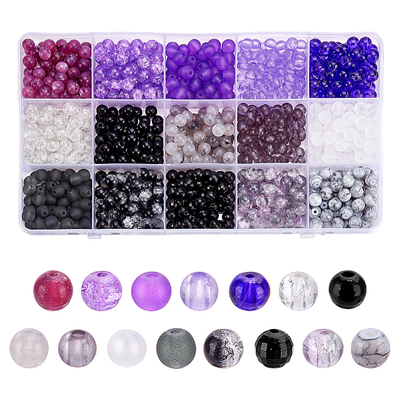 900 шт. 15 стили наборы круглых бусин для самостоятельной сборки украшений, включая стеклянные бусины и акриловые бусины
