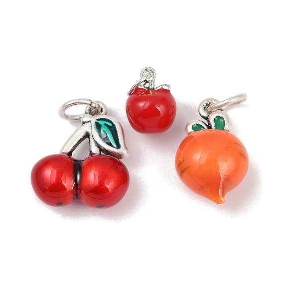 Тонкие серебряные эмалевые подвески с фруктами, с прыжковых колец