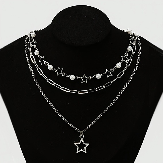 Подвеска в форме звезды из цинкового сплава и искусственного жемчуга 3 многослойные ожерелья для женщин, белые