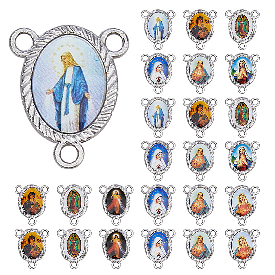 30шт. компоненты люстры из цинкового сплава для религиозных целей, овал с девственным узором, платина