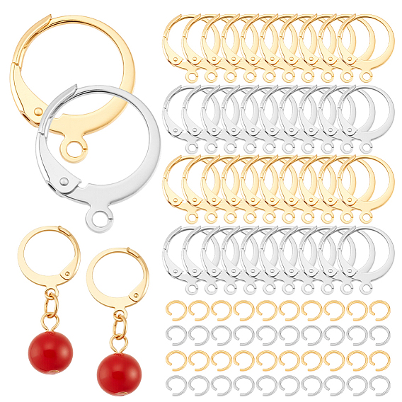 100 шт. 304 серьги с рычагом из нержавеющей стали, с горизонтальной петлей и открытыми кольцами 100шт.