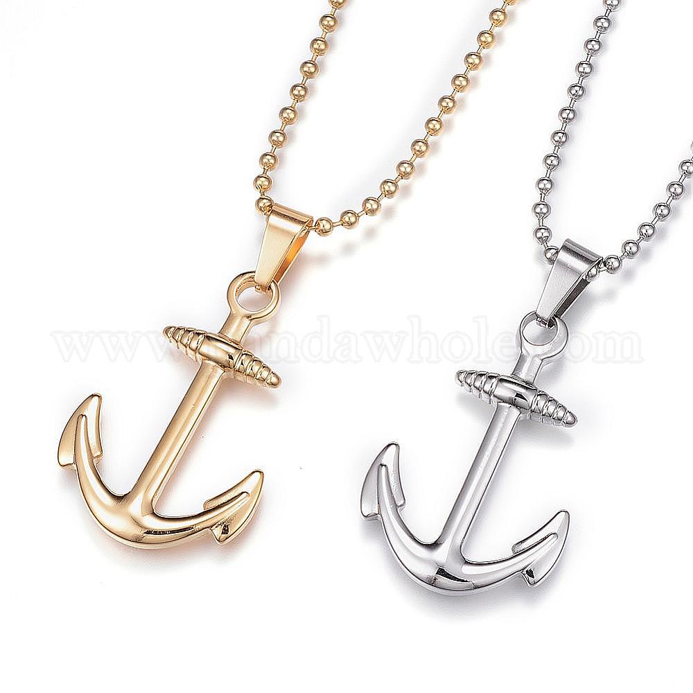 304 Stainless Steel Pendant Necklaces, with Ball Chain, Anchor