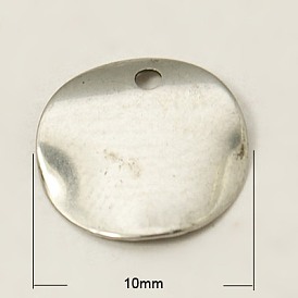 201 acero inoxidable estampado colgantes de etiqueta en blanco, plano y redondo, 10x0.5 mm, agujero: 0.5 mm