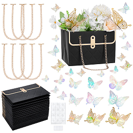 16 шт. Бумажные пакеты в форме сумочки с цветочным рисунком и цепочками из сплава золотистого цвета, с 36шт. двусторонних клейких наклеек и 3 наборами 3 стилей бумажных наклеек на стену в виде бабочек
