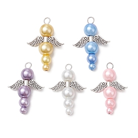 Подвески из перламутровых стеклянных бусин, ангел, с крыльями из сплава и медной проволокой