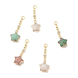 Natural Gemstone Star Pendants, with Electroplate Non-magnetic Synthetic Hematite and Silver Tone Brass Crystal Rhinestone Findings, Golden