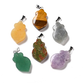 Natural Gemstone Pendants, with Platinum Tone Brass Findings, Leaf