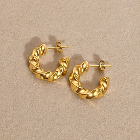 Stainless Steel Twisted C-shaped Hoop Earrings in Gold Color Jewelry EH-465