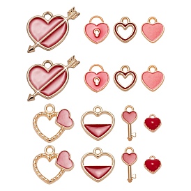 80 pcs 8 styles pendentifs en émail en alliage d'or clair, pour Saint Valentin, cœur, touche de coeur
