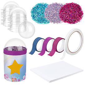 3 Beutel 3 Farben PVC-Kunststoff Petaline Cabochons, mit 24 Stück Acryl-Halbkugelanhängern zum Befüllen, 2 Rollen doppelseitiges Klebeband, 30 Stück leeres Visitenkartenpapier und 6 Rollen dekoratives Papierklebeband