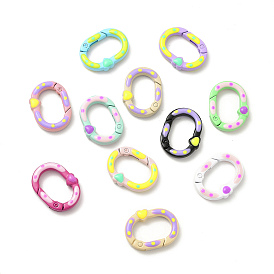 Spray Painted Alloy Spring Gate Rings, Oval Ring with Heart Pattern