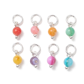 Окрашенные оболочки подвески естественных пресноводных, круглые подвески, с 304 кольцами из нержавеющей стали, разноцветные