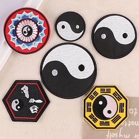 Computerized Embroidery Cloth Iron on/Sew on Patches, Costume Accessories, Eight-Diagram-shaped Appetizer, Yin-yang