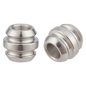 6pcs 304 perles en acier inoxydable, Perles avec un grand trou   , rainuré, colonne
