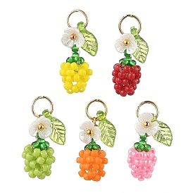 Стеклянные подвески из бисера, яблоко с цветком, с золотыми 304 открытыми соединительными кольцами из нержавеющей стали