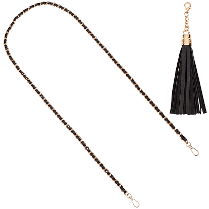Adjustable Black Imitation Leather Bag Straps, Webbing Bag Straps, with Alloy Clasps, Purse Making Accessories