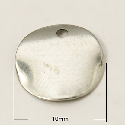201 acero inoxidable estampado colgantes de etiqueta en blanco, plano y redondo, 10x0.5 mm, agujero: 0.5 mm