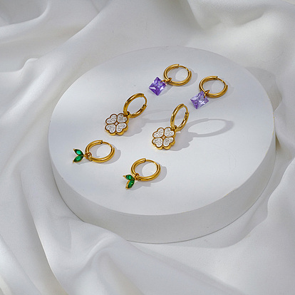 Серьги из 304 нержавеющей стали, реальный 18 k позолоченный, со стразами и фианитами