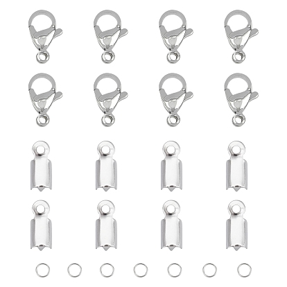 DIY Jewelry Ends Kits, include 304 Stainless Steel Lobster Claw Clasps & Folding Crimp Ends & Open Jump Rings