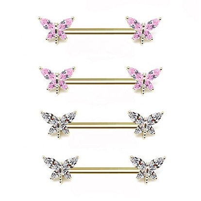 Кольца для сосков в форме стрекозы из латуни с кубическим цирконием, с 304 стержнем из нержавеющей стали