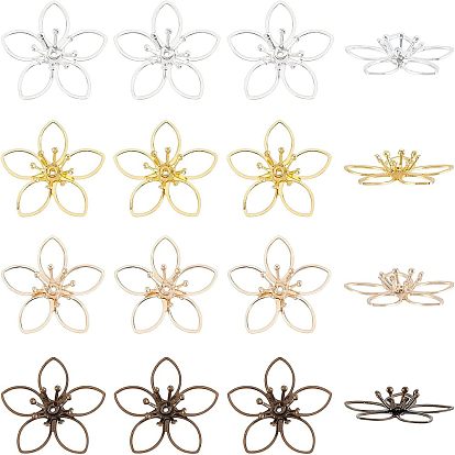 48 шт. 4 цвета латунные колпачки для бусин, 5-лепесток, цветок