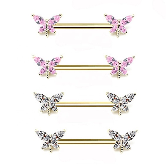 Кольца для сосков в форме стрекозы из латуни с кубическим цирконием, с 304 стержнем из нержавеющей стали