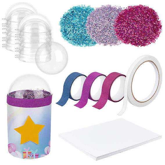 3 Bag 3 Colors PVC Plastic Petaline Cabochons, with 24Pcs Acrylic Fillable Half Balls Pendants, 2 Rolls Paper Double Sided Adhesive, 30Pcs Blank Business Card Paper and 6 Rolls Decorative Paper Tapes