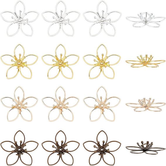 48 шт. 4 цвета латунные колпачки для бусин, 5-лепесток, цветок