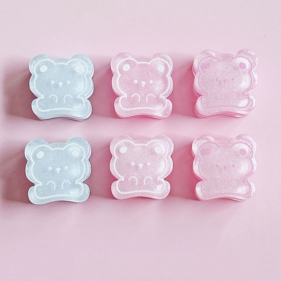 Кабошоны из смолы, медведь, с блеском порошок