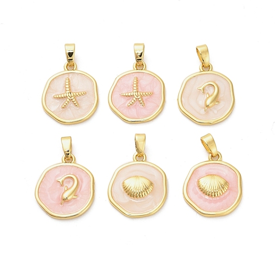 Латунь эмаль подвески, плоские круглые прелести, без кадмия, без никеля и без свинца, реальный 18 k позолоченный