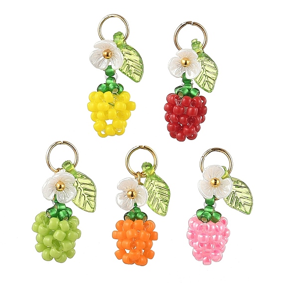 Стеклянные подвески из бисера, яблоко с цветком, с золотыми 304 открытыми соединительными кольцами из нержавеющей стали