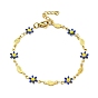Enamel Flower & Fish Link Chain Bracelet, Vacuum Plating Golden 201 Stainless Steel Bracelet for Women