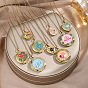 304 Stainless Steel Enamel Photo Locket Pendant Necklaces for Women, Golden