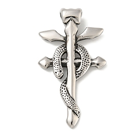 316 Surgical Stainless Steel Big Pendants, Cross with Snake Charm