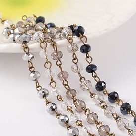 Chaînes de perles de verre à la main pour colliers bracelets faisant, avec épingle à oeil en laiton bronze antique, non soudée, 39.3 pouce, sur 1 m / brin, 5strands / set