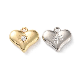 Rack Plating Alloy Rhinestone Pendants, Heart Charms