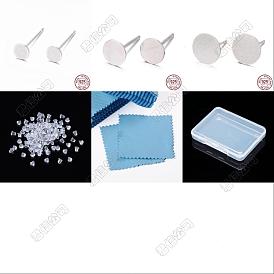 925 hallazgos de aretes con forma de almohadilla plana de plata de ley, postes para pendientes con sello 925, 30 Uds tuercas de oreja de plástico, 1 Paño de pulido plateado cuadrado de tela de gamuza