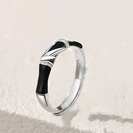 Кольца для пары из бамбукового сплава с эмалью и кристаллами в виде страз, платина