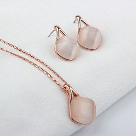 Комплекты из ожерелий и серег-гвоздиков с ромбовидным кулоном из сплава кошачий глаз для женщин